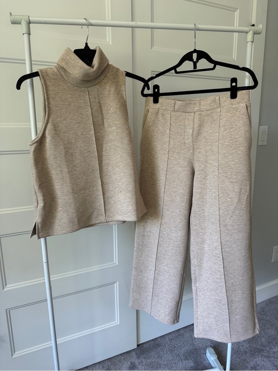 OGL Pants - OGL Cream Sleeveless Turtleneck Top with Wide-Leg Pants